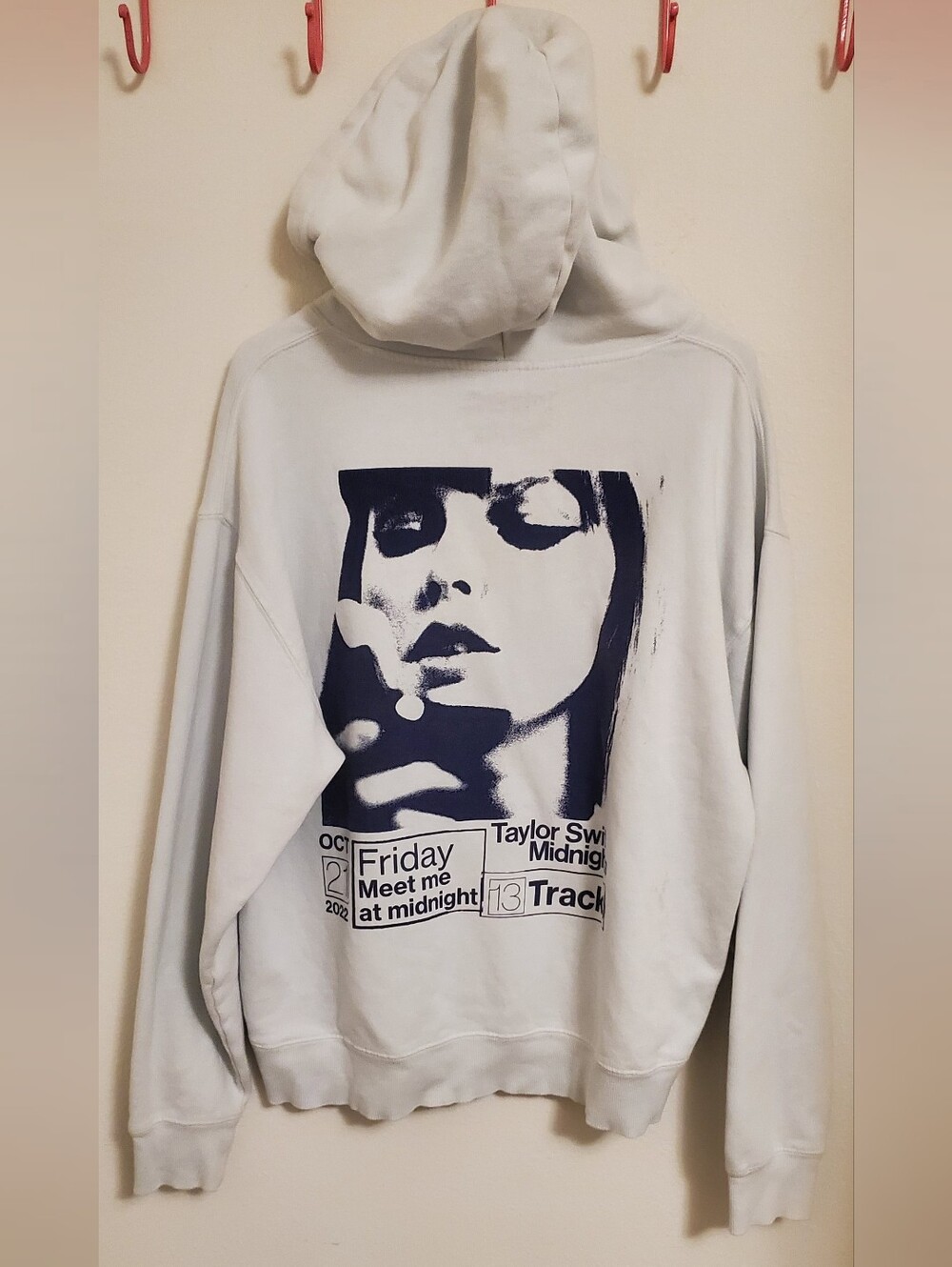 Taylor Swift Light Blue Midnights Hoodie with Navy Graphic Portrait Size Medium